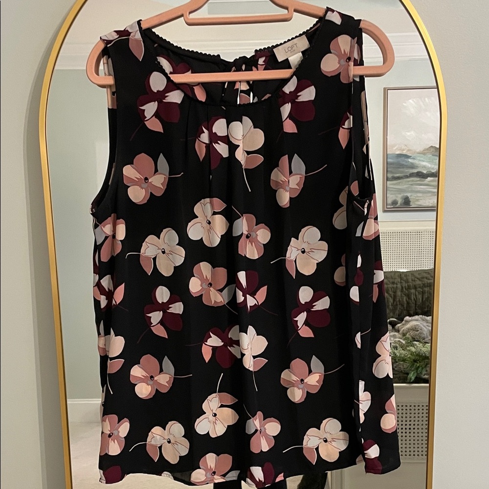 LOFT Black and Pink Floral Blouse